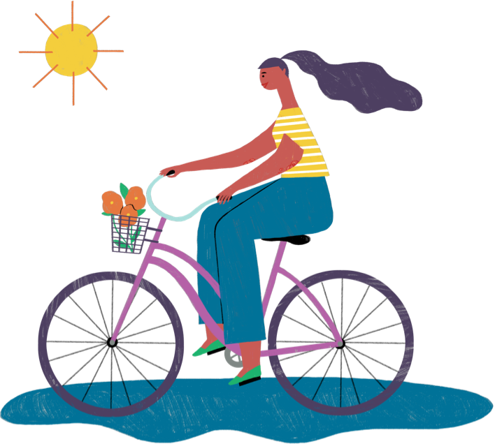 Illustration of a psoriasis patient riding a bike