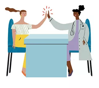 Illustration of a patient and doctor high-fiving