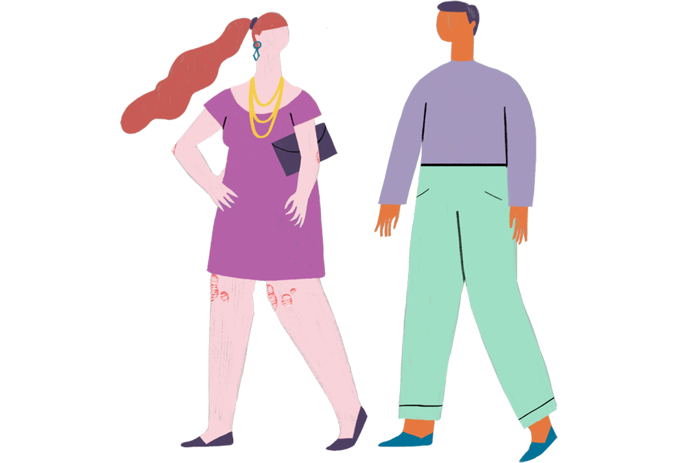 Graphic of Woman with Psoriasis Walking with Man