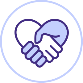 Icon of two hands forming a heart to represent community support for IBS-C and CIC. 