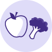 An icon of an apple and head of broccoli to represent fresh and delicious recipes. 