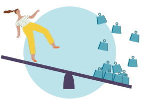 Illustration of a person on a seesaw