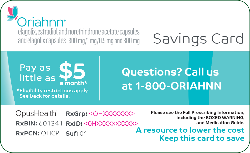 Oriahnn® Savings Card.