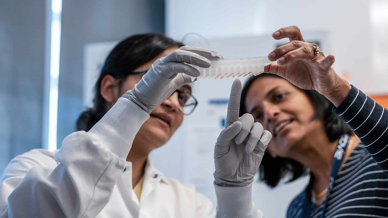 Two females in working in lab